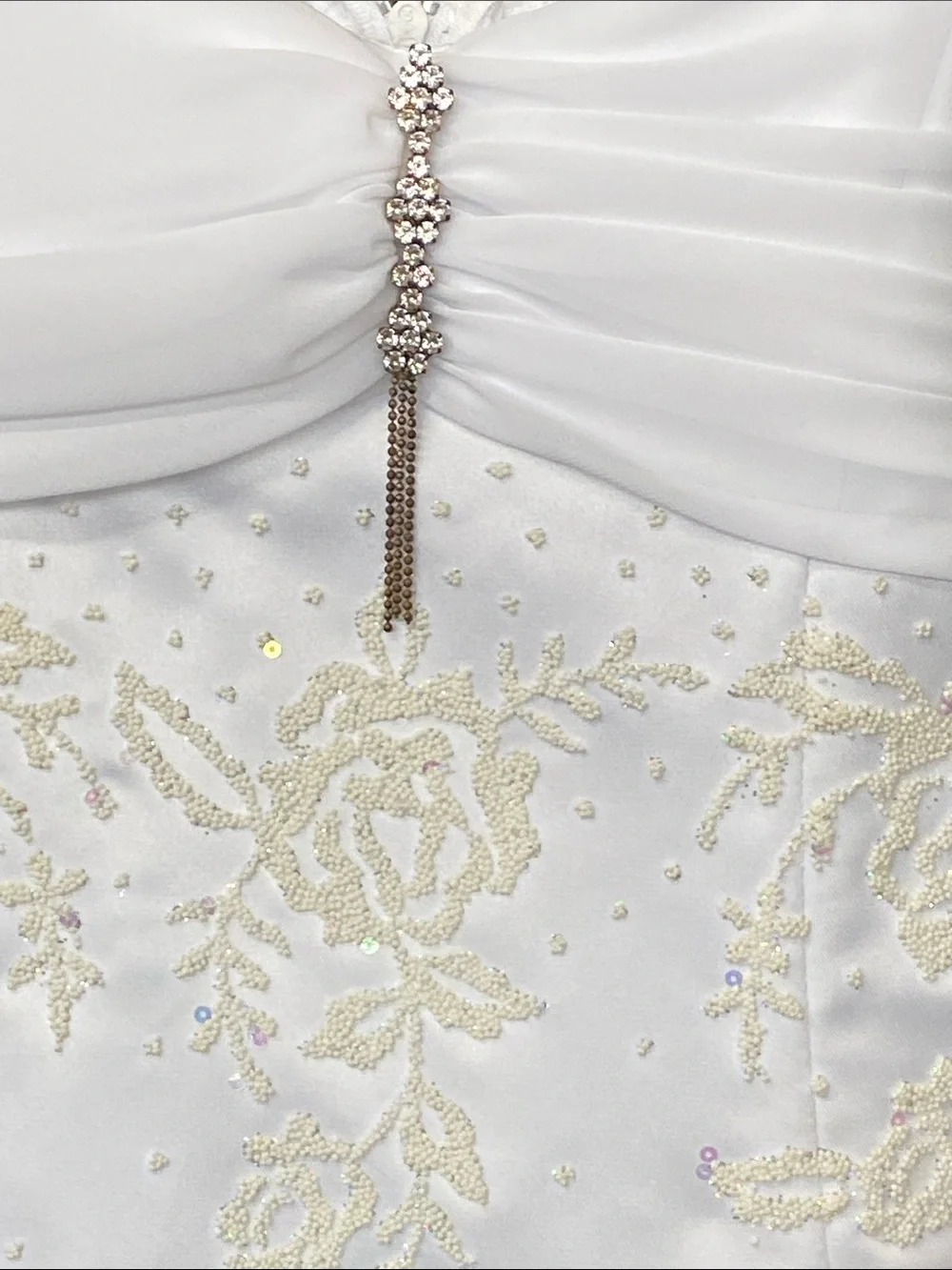 New Without Tag Girls White Embroidered Satin Dress with Gold Accents